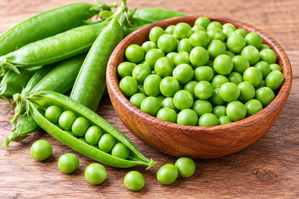 Fresh green peas as a source of plant-based protein