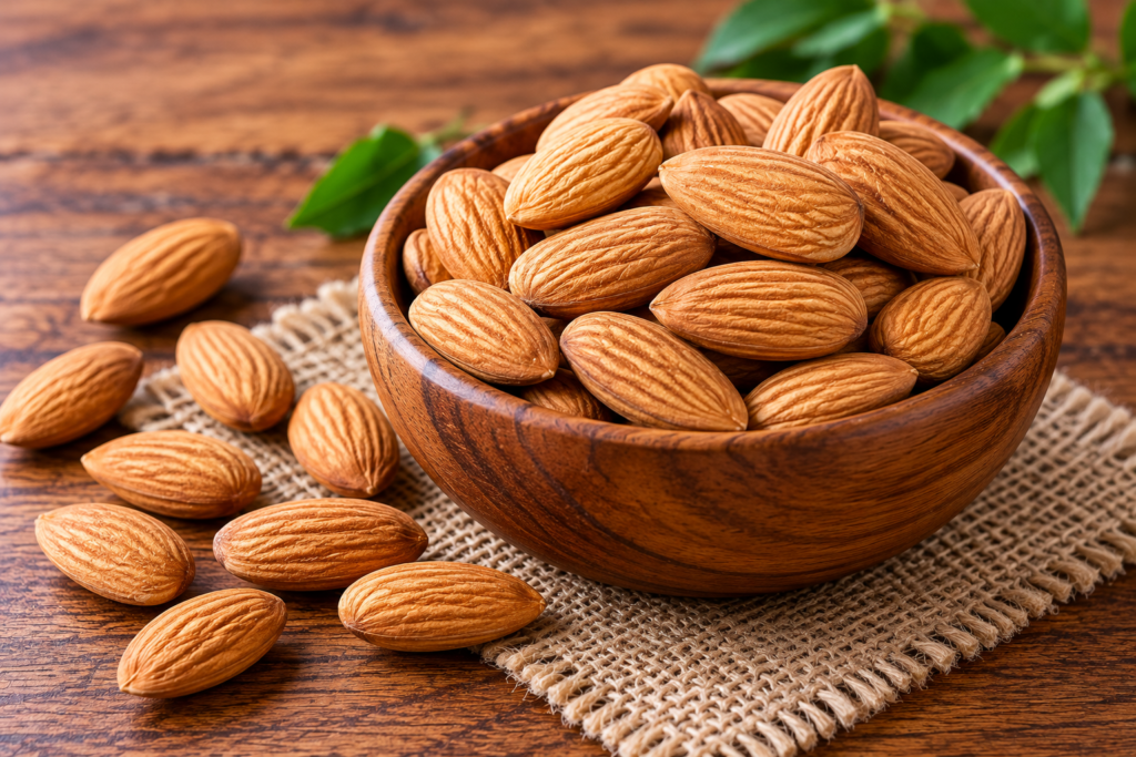 Almonds in a bowl as a nutritious vegetarian protein source